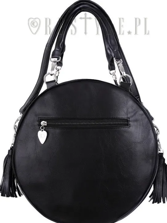 Czarna Okrągła torebka z frędzlami, torba z księżycem, haft "HENNA BLACK BAG"-Restyle Hot