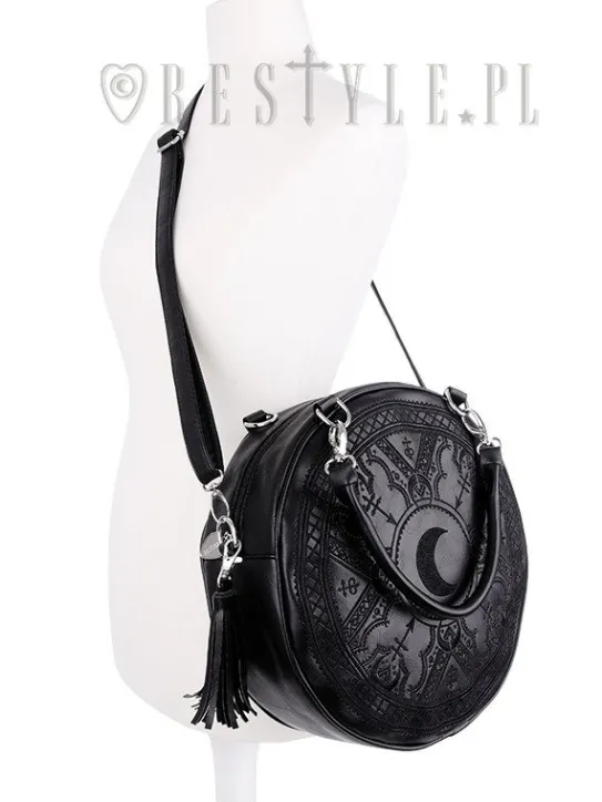 Czarna Okrągła torebka z frędzlami, torba z księżycem, haft "HENNA BLACK BAG"-Restyle Hot