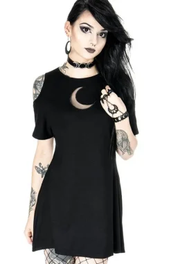 Czarna oversize`owa tunika CRESCENT DRESS, tunika księżyc cold shoulder-Restyle Fashion