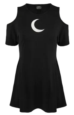 Czarna oversize`owa tunika CRESCENT DRESS, tunika księżyc cold shoulder-Restyle Fashion