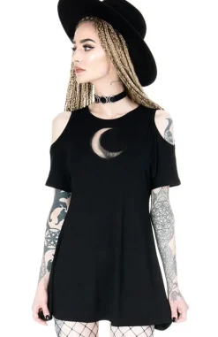 Czarna oversize`owa tunika CRESCENT DRESS, tunika księżyc cold shoulder-Restyle Fashion