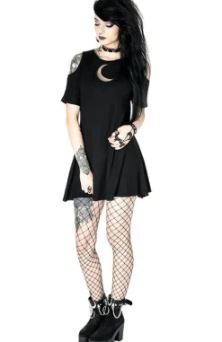 Czarna oversize`owa tunika CRESCENT DRESS, tunika księżyc cold shoulder-Restyle Fashion