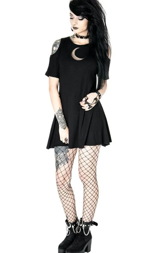 Czarna oversize`owa tunika CRESCENT DRESS, tunika księżyc cold shoulder-Restyle Fashion