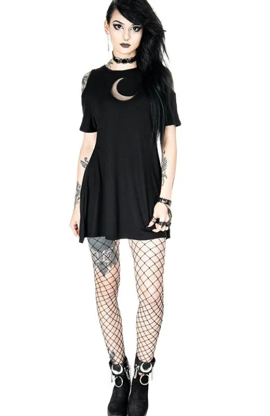 Czarna oversize`owa tunika CRESCENT DRESS, tunika księżyc cold shoulder-Restyle Fashion