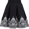 Czarna plisowana spódnica z nadrukiem, księżyce, symbole "HENNA SKIRT"-Restyle Sale
