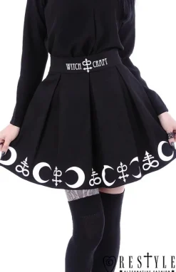 Czarna plisowana spódnica z nadrukiem, księżyce, symbole "SYMBOL SKIRT"-Restyle New