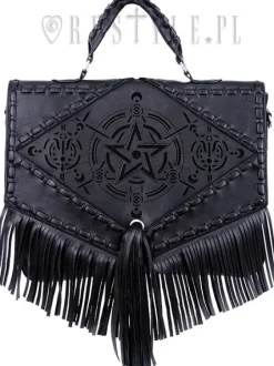 Czarna teczka, gotycka torba z frędzlami, pentagram"BOHO WITCH"-Restyle Online