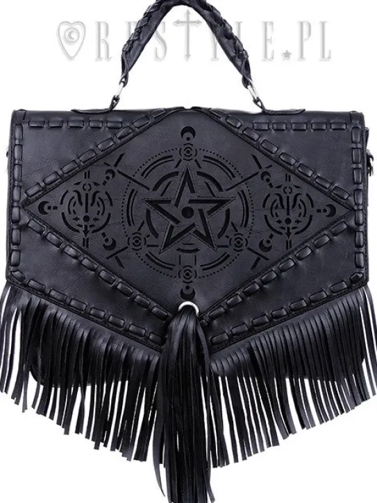 Czarna teczka, gotycka torba z frędzlami, pentagram"BOHO WITCH"-Restyle Online
