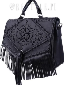 Czarna teczka, gotycka torba z frędzlami, pentagram"BOHO WITCH"-Restyle Online