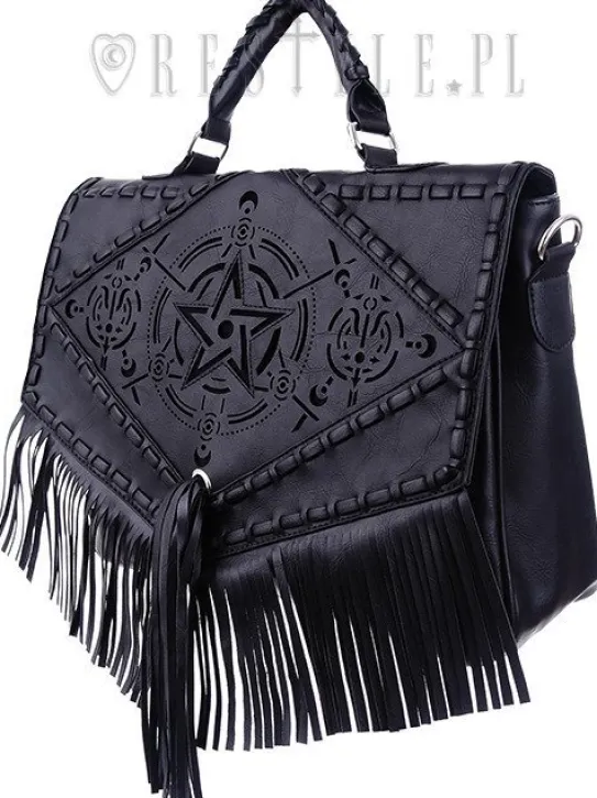Czarna teczka, gotycka torba z frędzlami, pentagram"BOHO WITCH"-Restyle Online
