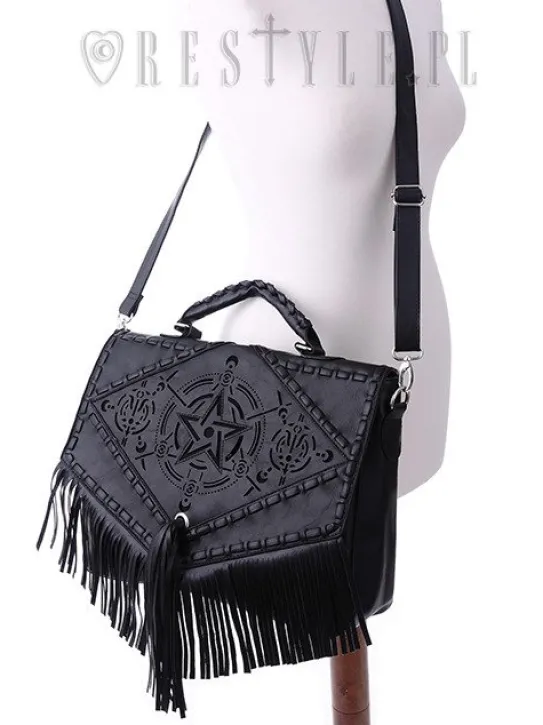 Czarna teczka, gotycka torba z frędzlami, pentagram"BOHO WITCH"-Restyle Online