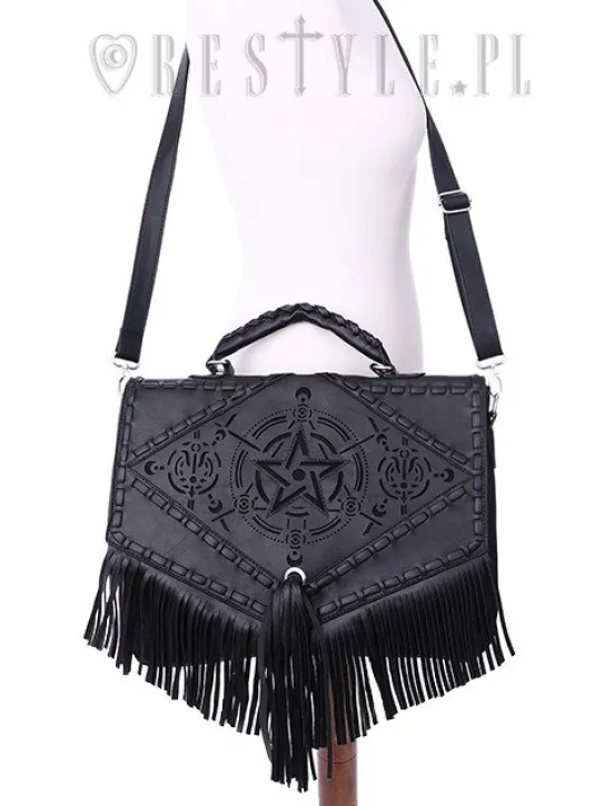 Czarna teczka, gotycka torba z frędzlami, pentagram"BOHO WITCH"-Restyle Online