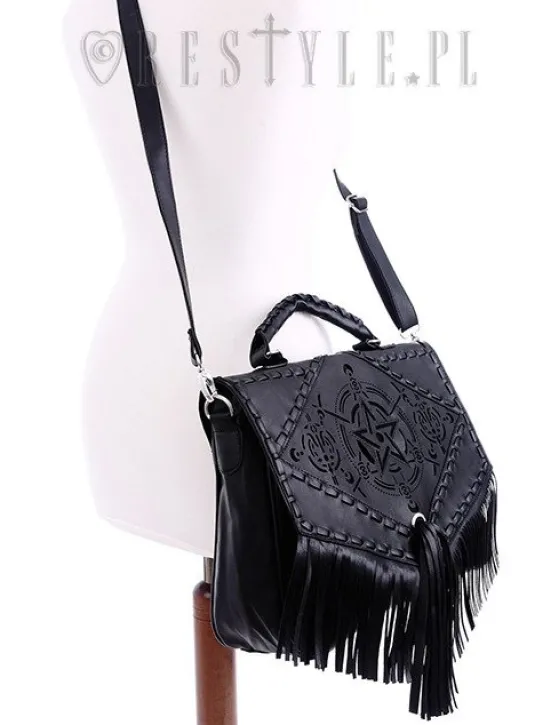 Czarna teczka, gotycka torba z frędzlami, pentagram"BOHO WITCH"-Restyle Online