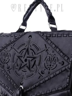 Czarna teczka, gotycka torba z frędzlami, pentagram