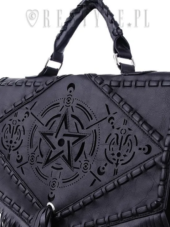 Czarna teczka, gotycka torba z frędzlami, pentagram"BOHO WITCH"-Restyle Online