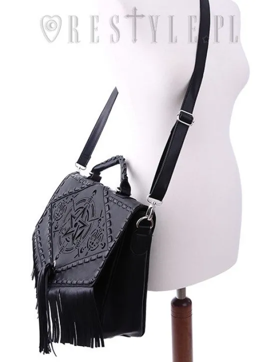 Czarna teczka, gotycka torba z frędzlami, pentagram"BOHO WITCH"-Restyle Online