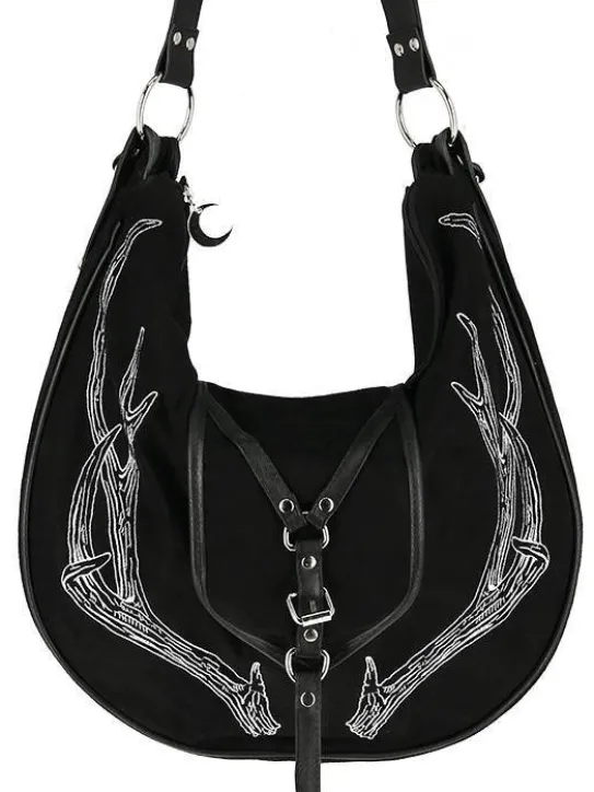 Czarna torebka Antlers duża torba na regulowanym pasku z porożem-Restyle Online