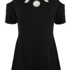 Czarna tunika MOON PHASES TUNIC, fazy księżyca cold shoulder-Restyle Online