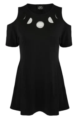 Czarna tunika MOON PHASES TUNIC, fazy księżyca cold shoulder-Restyle Online