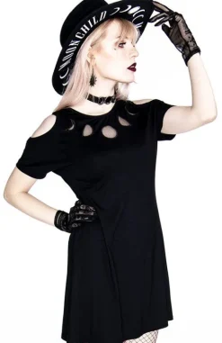 Czarna tunika MOON PHASES TUNIC, fazy księżyca cold shoulder-Restyle Online