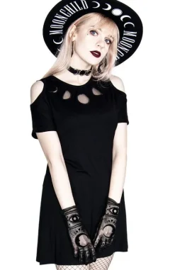 Czarna tunika MOON PHASES TUNIC, fazy księżyca cold shoulder-Restyle Online