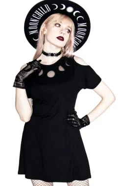 Czarna tunika MOON PHASES TUNIC, fazy księżyca cold shoulder-Restyle Online