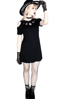 Czarna tunika MOON PHASES TUNIC, fazy księżyca cold shoulder-Restyle Online