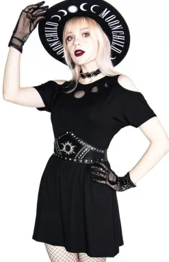 Czarna tunika MOON PHASES TUNIC, fazy księżyca cold shoulder-Restyle Online