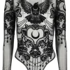 Czarne gotyckie body nylonowe z krukiem RAVEN-Restyle Best