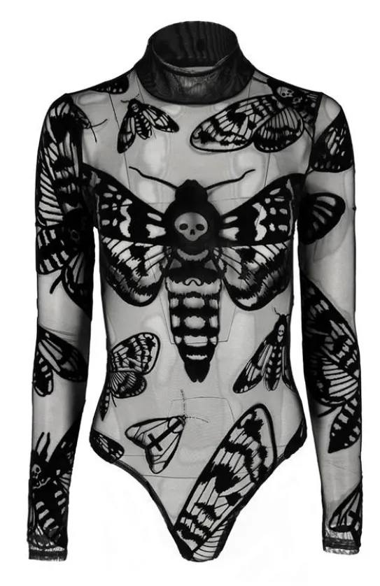 Czarne gotyckie body w ĆMY Death's head hawkmoth-Restyle Online