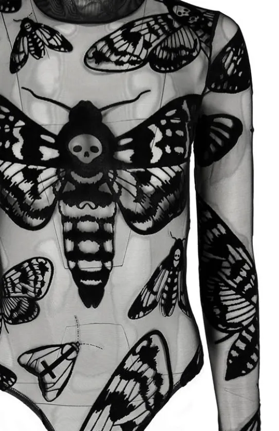 Czarne gotyckie body w ĆMY Death's head hawkmoth-Restyle Online