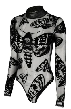 Czarne gotyckie body w ĆMY Death's head hawkmoth-Restyle Online