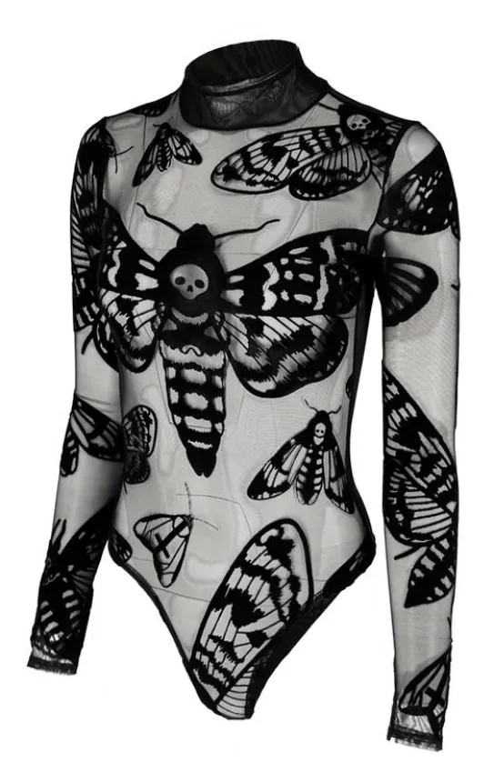 Czarne gotyckie body w ĆMY Death's head hawkmoth-Restyle Online