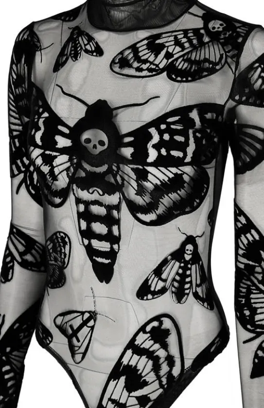 Czarne gotyckie body w ĆMY Death's head hawkmoth-Restyle Online