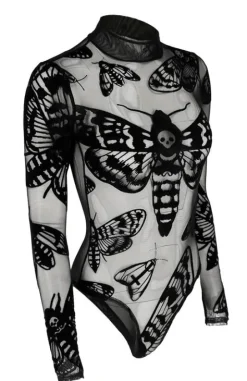 Czarne gotyckie body w ĆMY Death's head hawkmoth-Restyle Online