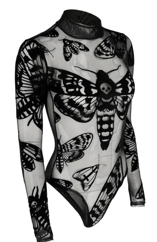 Czarne gotyckie body w ĆMY Death's head hawkmoth-Restyle Online