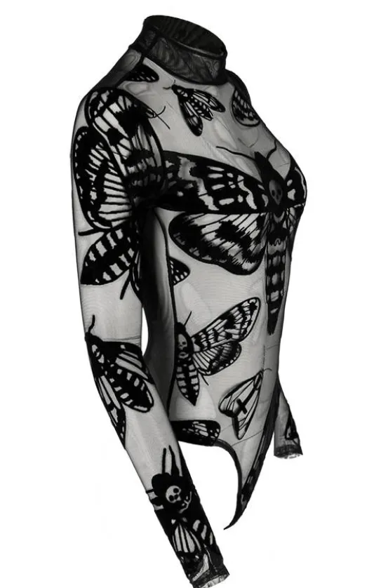 Czarne gotyckie body w ĆMY Death's head hawkmoth-Restyle Online