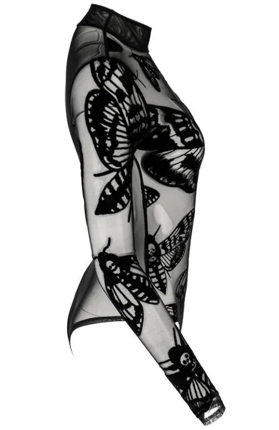 Czarne gotyckie body w ĆMY Death's head hawkmoth-Restyle Online
