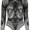 Czarne gotyckie body z siateczki nietoperz Jewel Bat-Restyle Outlet