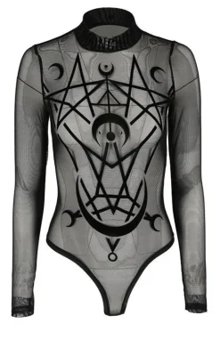 Czarne gotyckie body z siatki geometryczne MOON CHILD MESH BODY-Restyle Sale