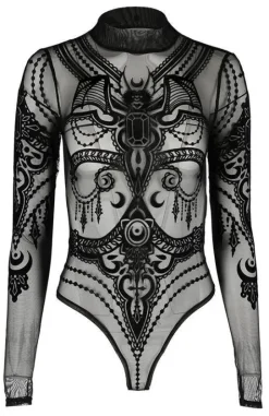 Czarne gotyckie body z siateczki nietoperz Jewel Bat-Restyle Outlet