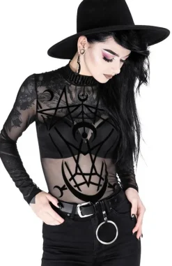 Czarne gotyckie body z siatki geometryczne MOON CHILD MESH BODY-Restyle Sale