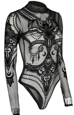 Czarne gotyckie body z siateczki nietoperz Jewel Bat-Restyle Outlet
