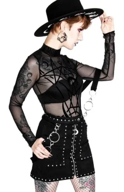 Czarne gotyckie body z siatki geometryczne MOON CHILD MESH BODY-Restyle Sale