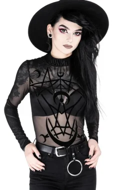 Czarne gotyckie body z siatki geometryczne MOON CHILD MESH BODY-Restyle Sale