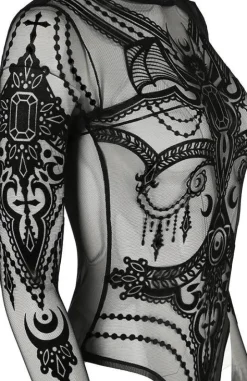 Czarne gotyckie body z siateczki nietoperz Jewel Bat-Restyle Outlet