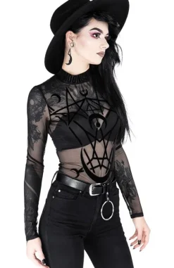 Czarne gotyckie body z siatki geometryczne MOON CHILD MESH BODY-Restyle Sale