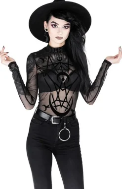 Czarne gotyckie body z siatki geometryczne MOON CHILD MESH BODY-Restyle Sale