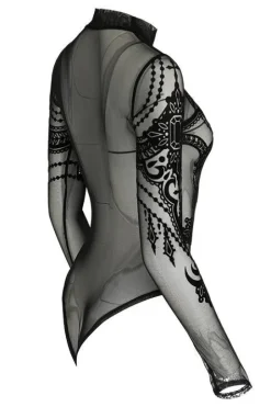 Czarne gotyckie body z siateczki nietoperz Jewel Bat-Restyle Outlet
