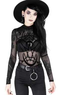 Czarne gotyckie body z siatki geometryczne MOON CHILD MESH BODY-Restyle Sale